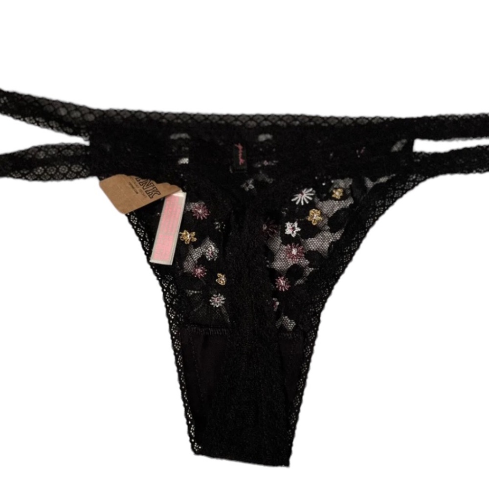 PINK Victoria’s Secret Lace Strappy Thong Panty Size M - Picture 3 of 4